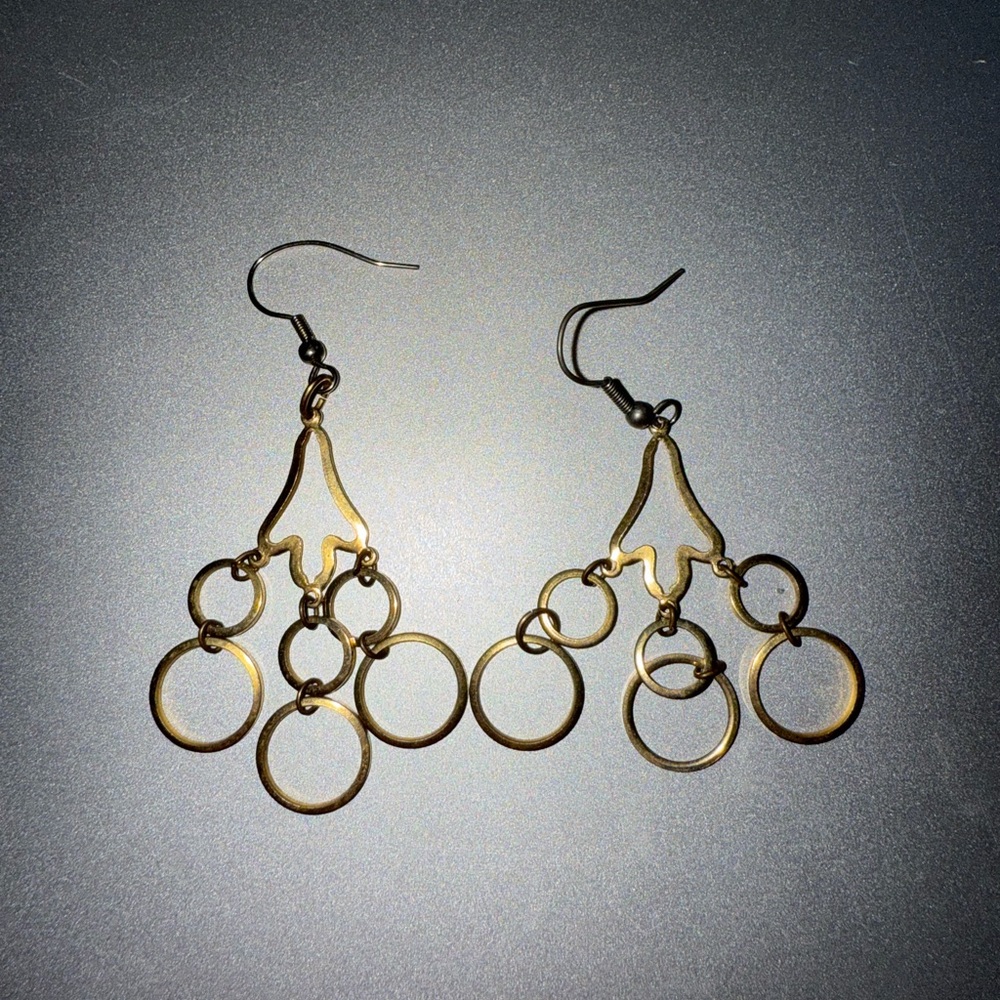 Gold Symmetrical Fan Earrings with Cascading Loops